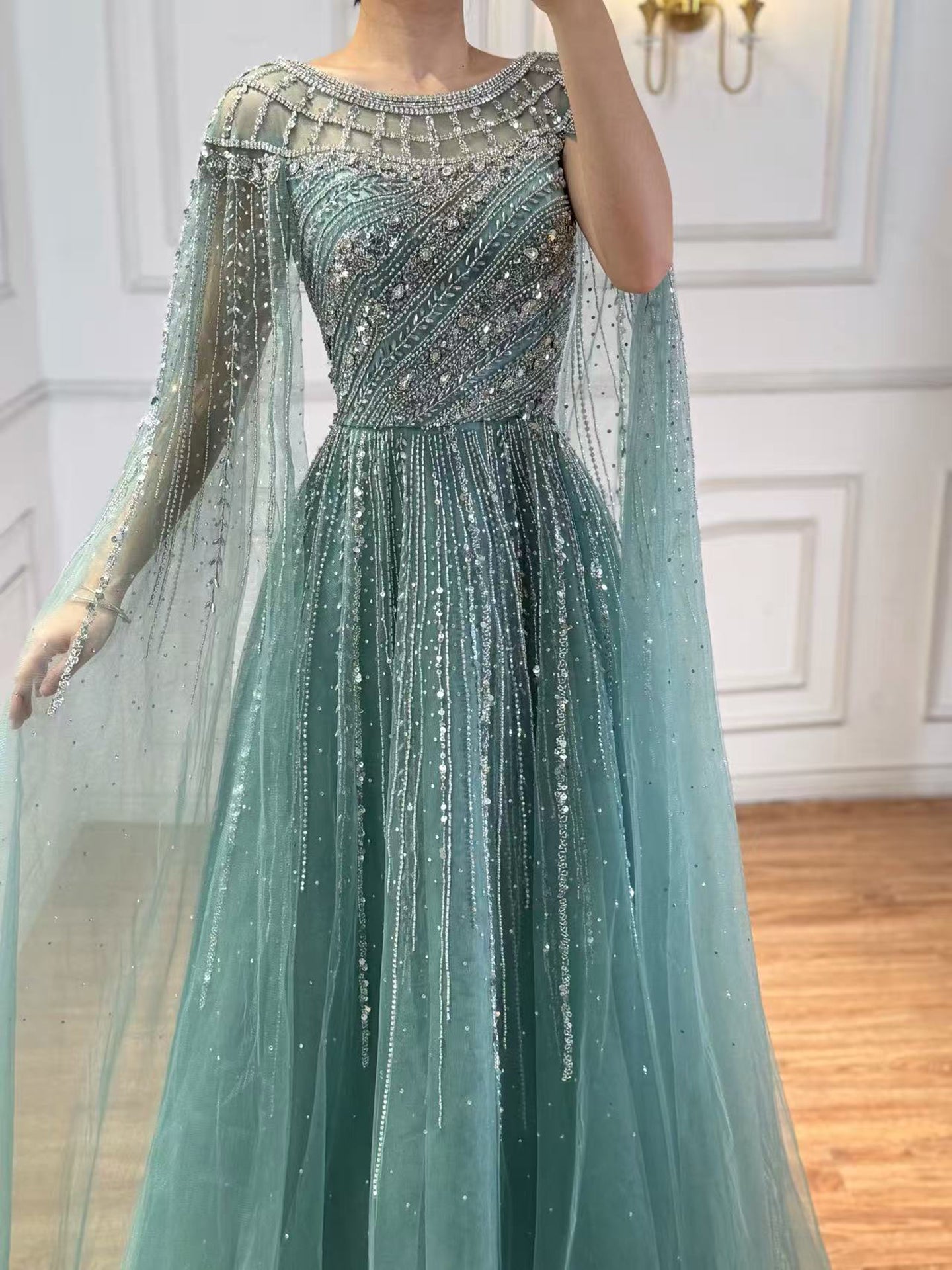 Saudi Arabic Modest Pink Beaded Evening Dress Party Gown LA72994