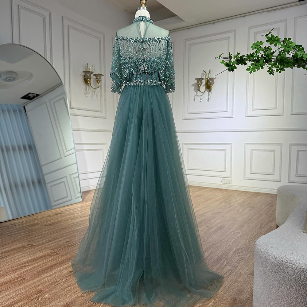 Luxury Nude Beaded Sleeveless Evening Dress with Cape LA73129