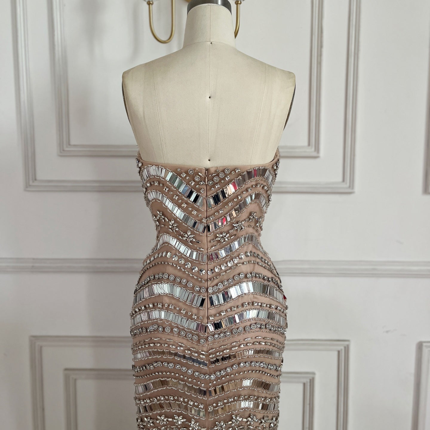 Silver Nude Strapless Beaded Luxury Mermaid Evening Dress LA73449