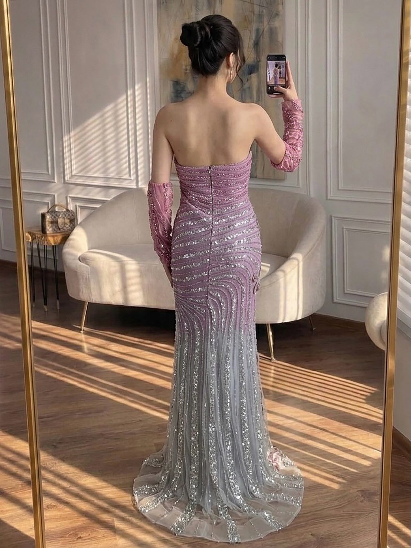 Luxury Pink Gradient Beaded Mermaid Evening Dress LA73532