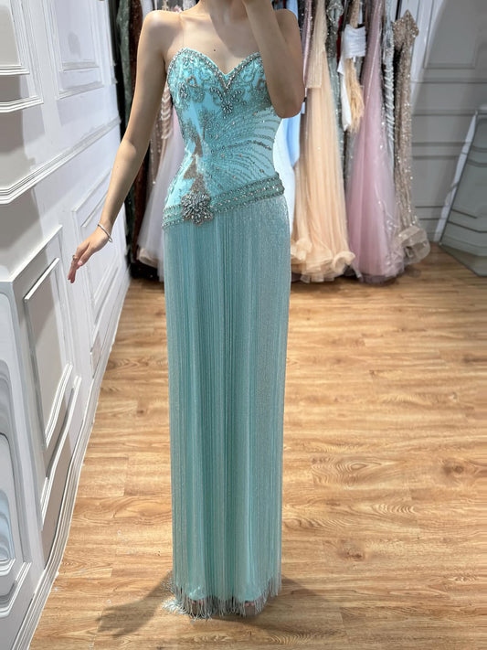 Tiffany Sweetheart Beaded Fringe Evening Dress Formal Gown LA73800
