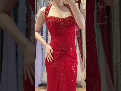 Luxury Gold Halter Crystal Beaded Mermaid Evening Dress LA73410B