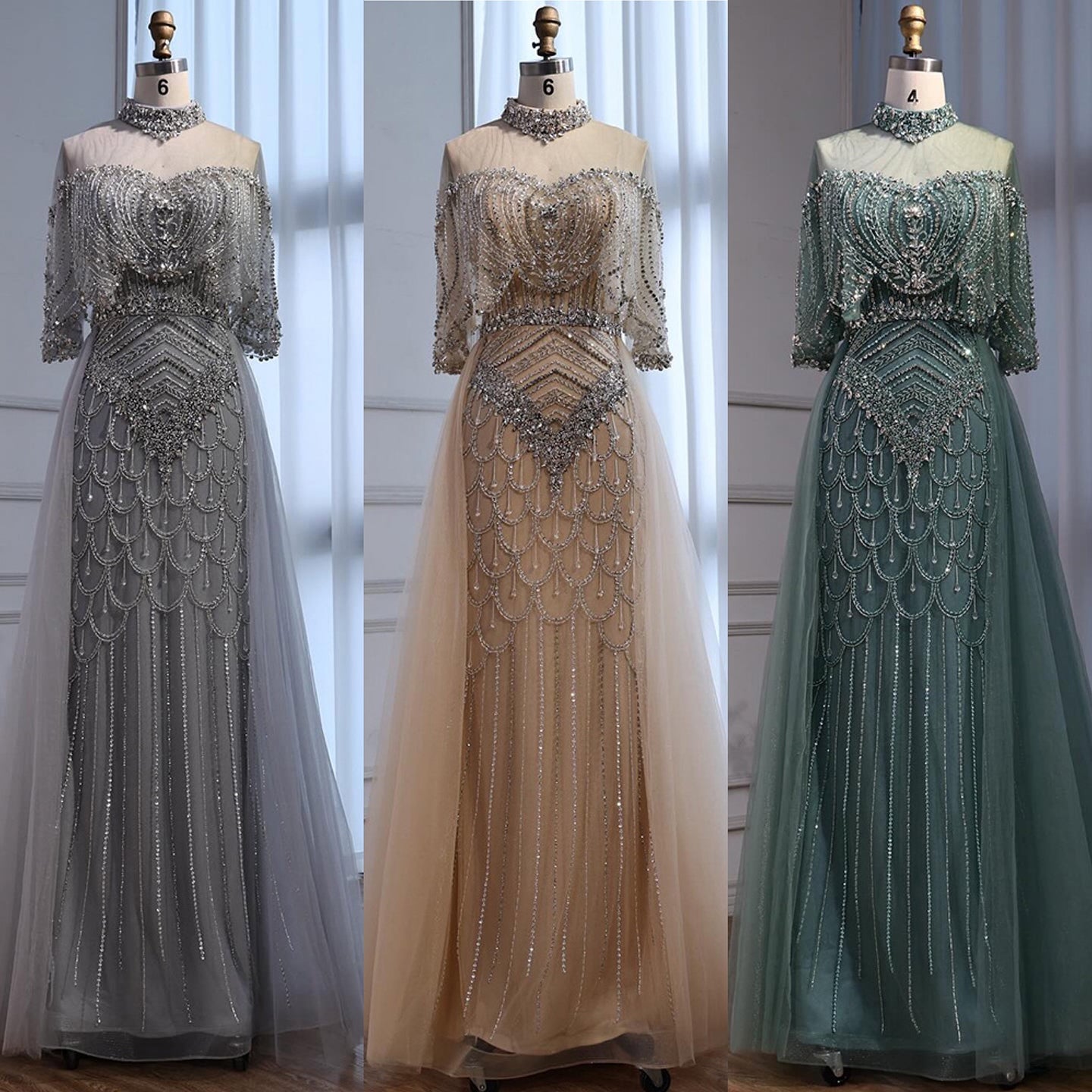Luxury Nude Beaded Sleeveless Evening Dress with Cape LA73129