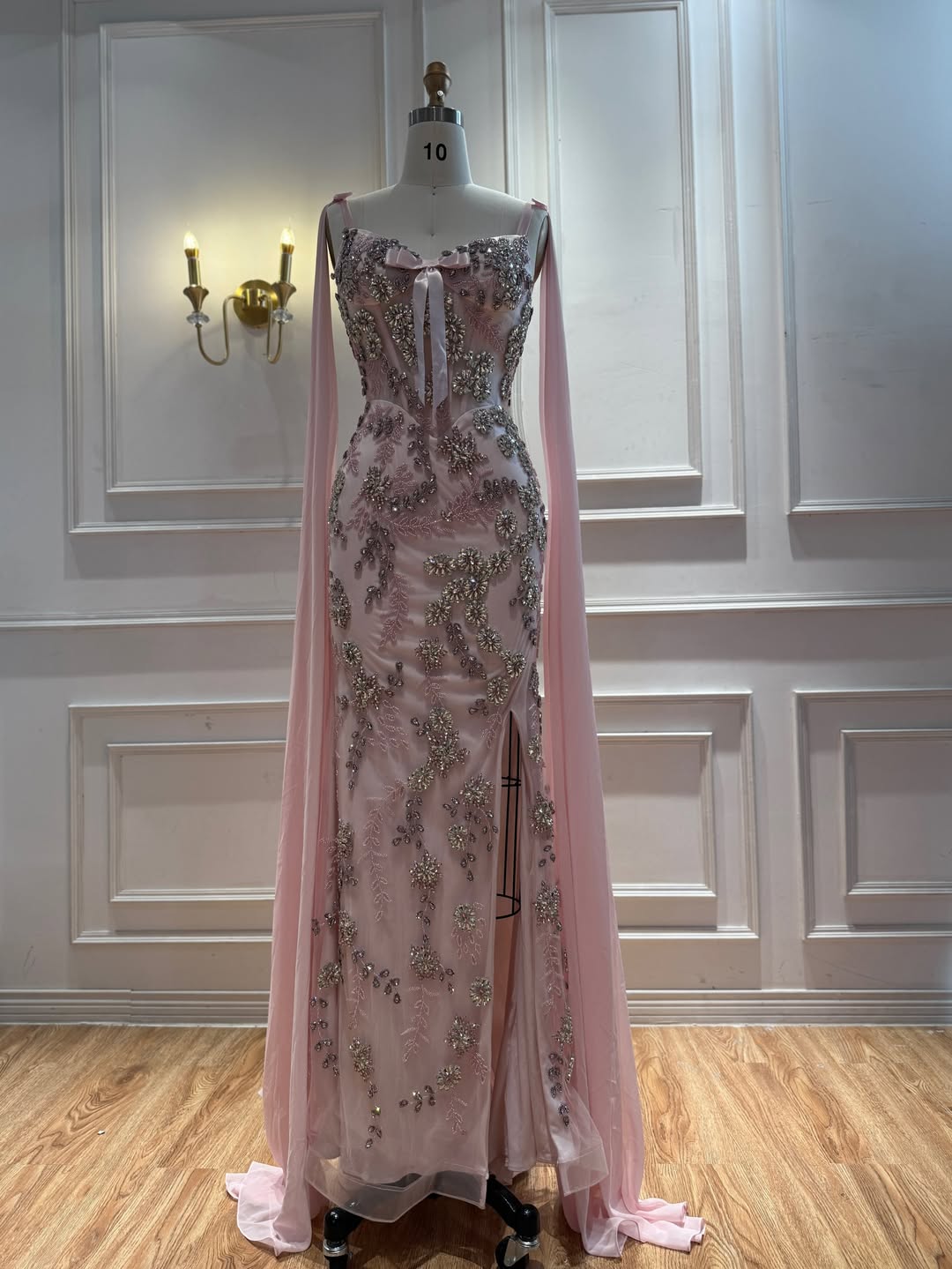 Pink Sweetheart Beaded Mermaid Evening Dress with Bow Decoration LA73714