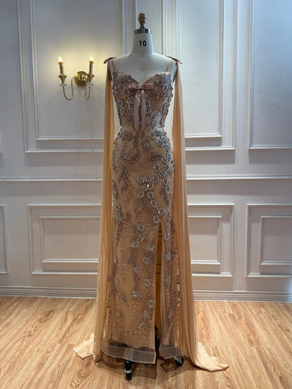Pink Sweetheart Beaded Mermaid Evening Dress with Bow Decoration LA73714
