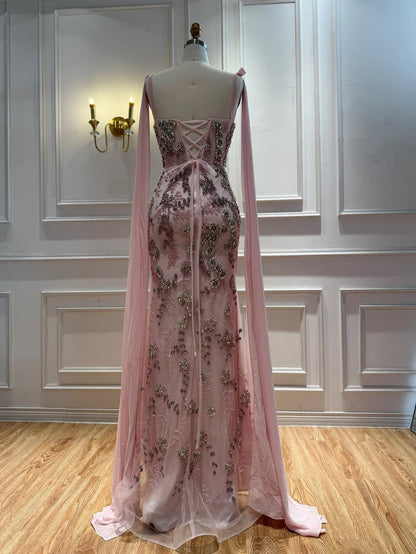 Pink Sweetheart Beaded Mermaid Evening Dress with Bow Decoration LA73714