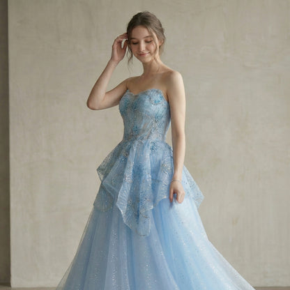 Peach Floral Appliqué A-Line Sparkly Evening Dress for Prom Party LA73185