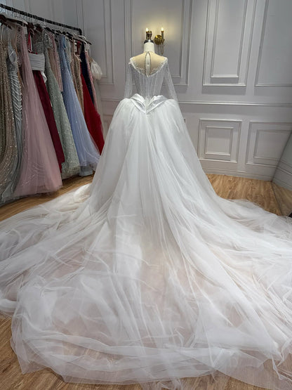 Luxury White Long Sleeve Beaded Corset Wedding Dress HA2535