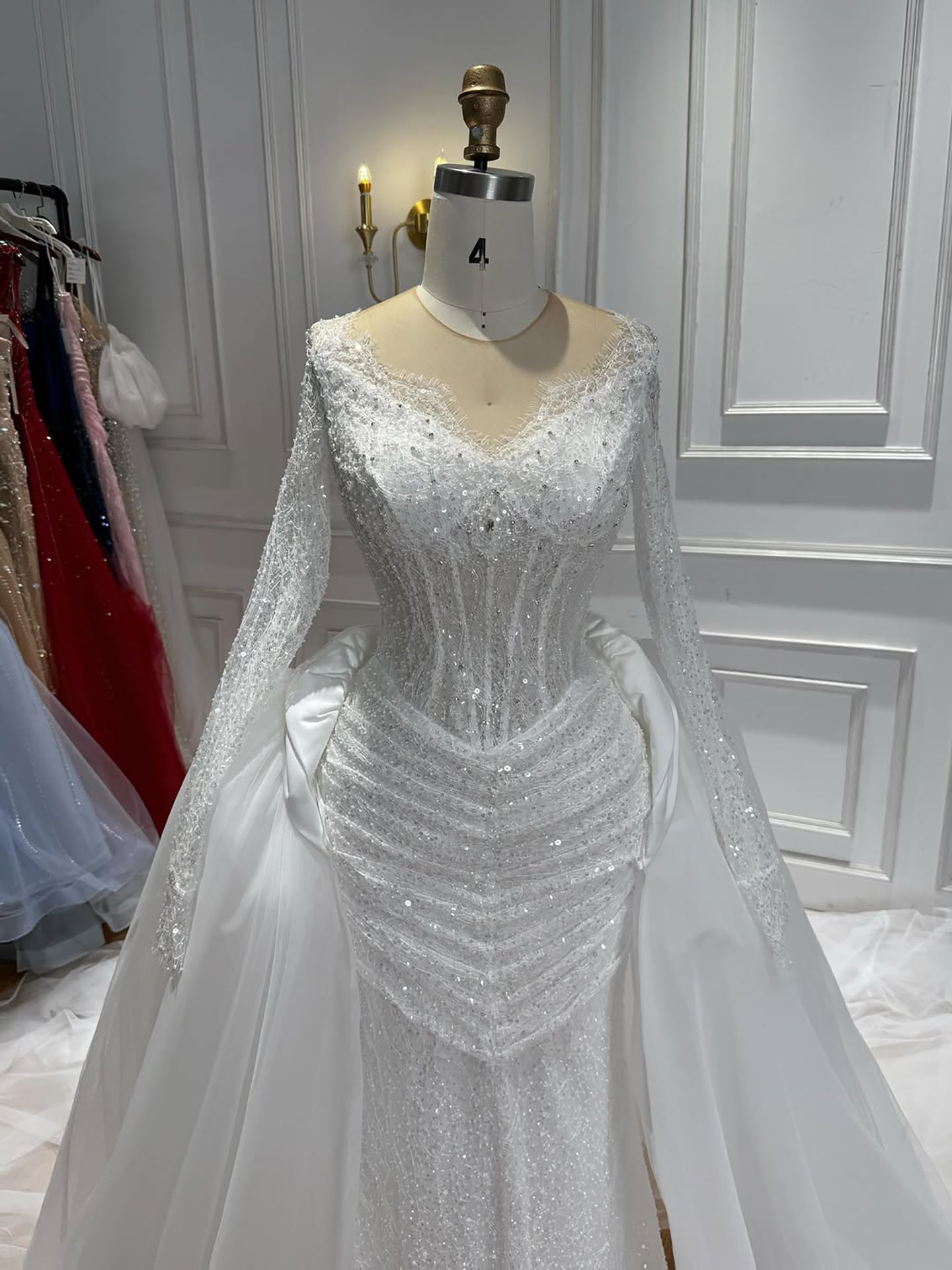 Luxury White Long Sleeve Beaded Corset Wedding Dress HA2535