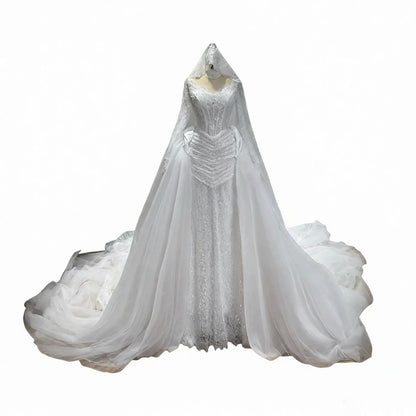 Luxury White Long Sleeve Beaded Corset Wedding Dress HA2535