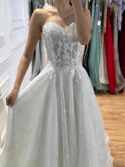Luxury White Lace Strapless A-Line Bridal Wedding Dress HA2539