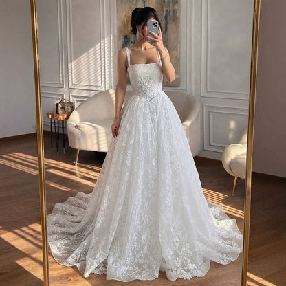 Luxury White Floral Lace A Line Wedding Dress HA2548