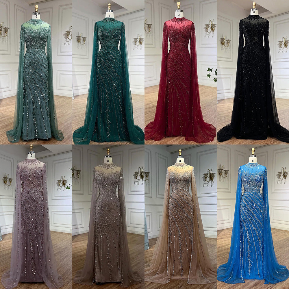 Luxury Modest Nude Mermaid Evening Dress with Cape Sleeves LA71885A