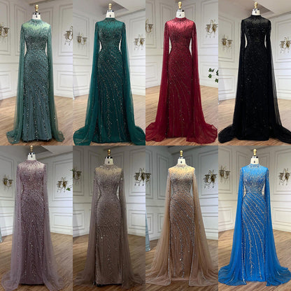 Luxury Modest Nude Mermaid Evening Dress with Cape Sleeves LA71885A
