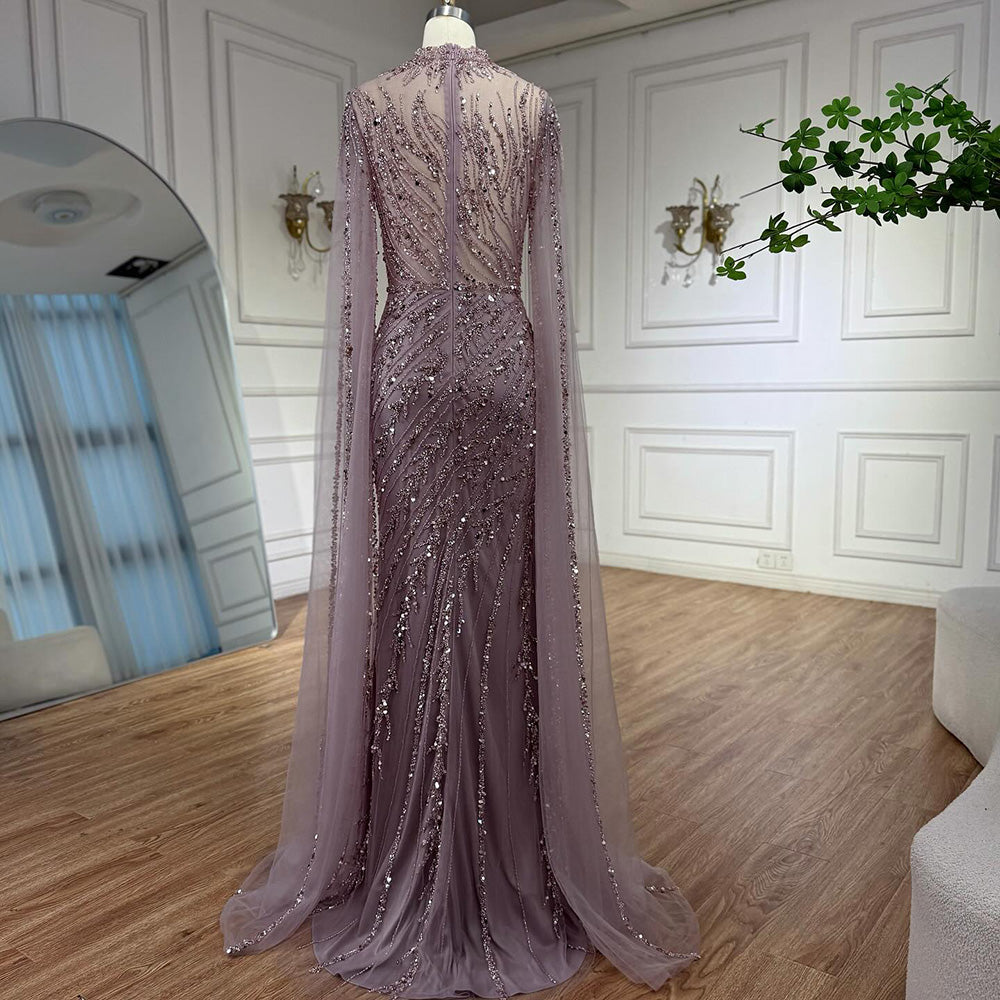 Luxury Modest Nude Mermaid Evening Dress with Cape Sleeves LA71885A