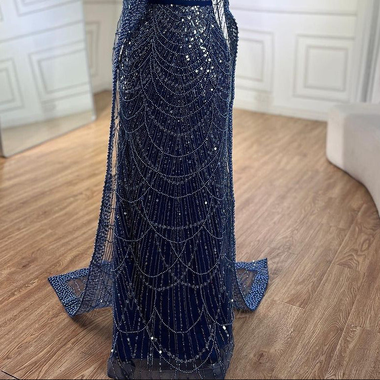 Elegant Modest Beaded Evening Dress with Detachable Cape LA72032M
