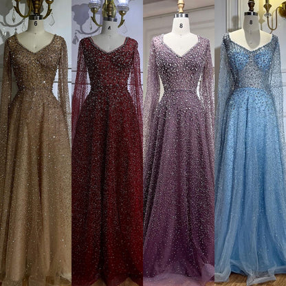 Purple A-Line Evening Dress with Cape Sleeves Plus Size LA72147A