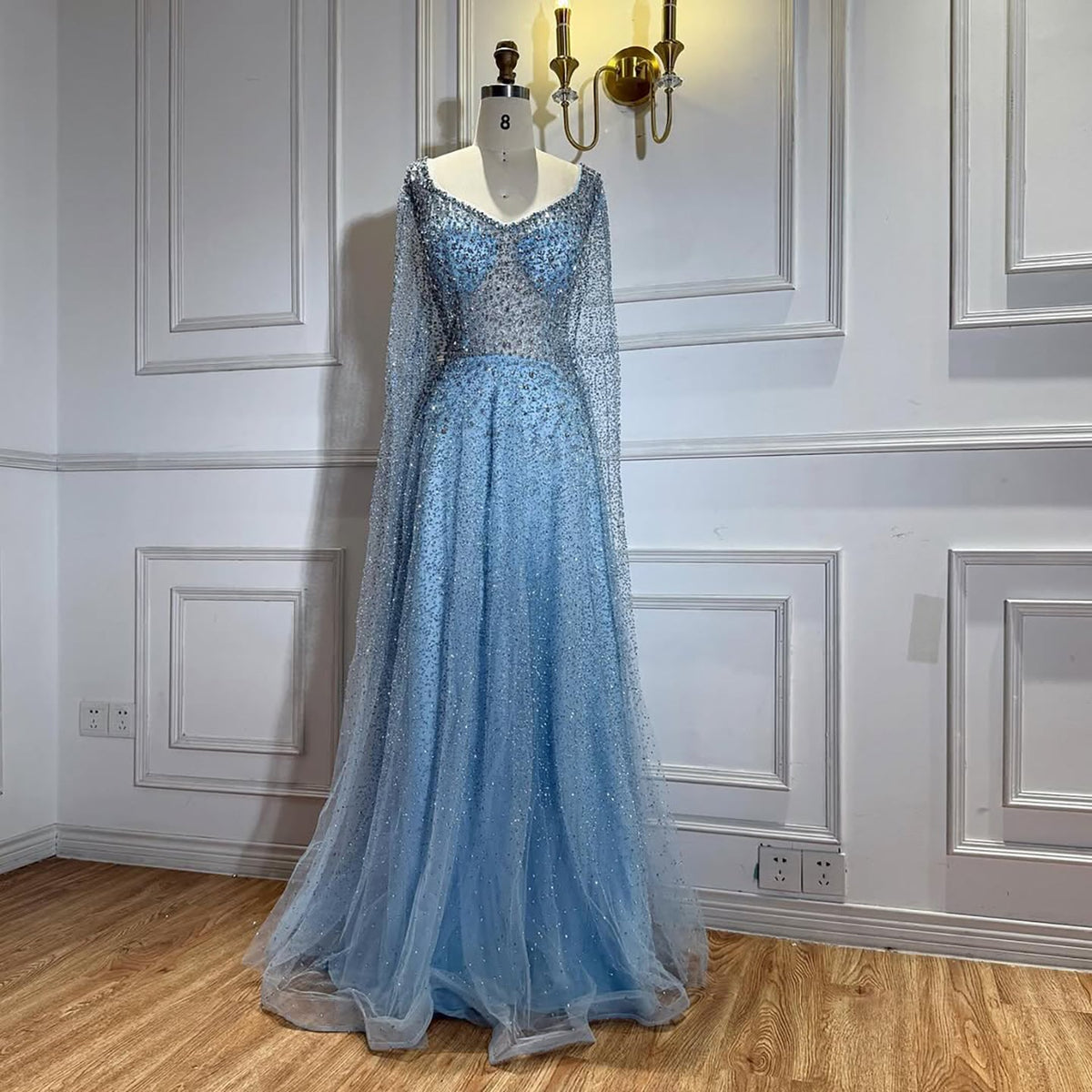Purple A-Line Evening Dress with Cape Sleeves Plus Size LA72147A