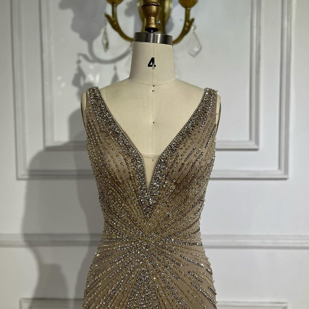 Black Straps Beaded Feather Mermaid Evening Dress LA72525