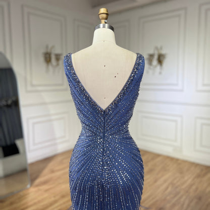 Black Straps Beaded Feather Mermaid Evening Dress LA72525
