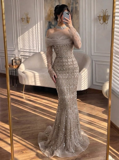 Dubai Mermaid Evening Dress – Luxury Modest Arabic Formal Gown LA72714
