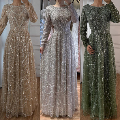 Olive Green Beaded A-Line Modest Evening Dress Plus Size LA72738B