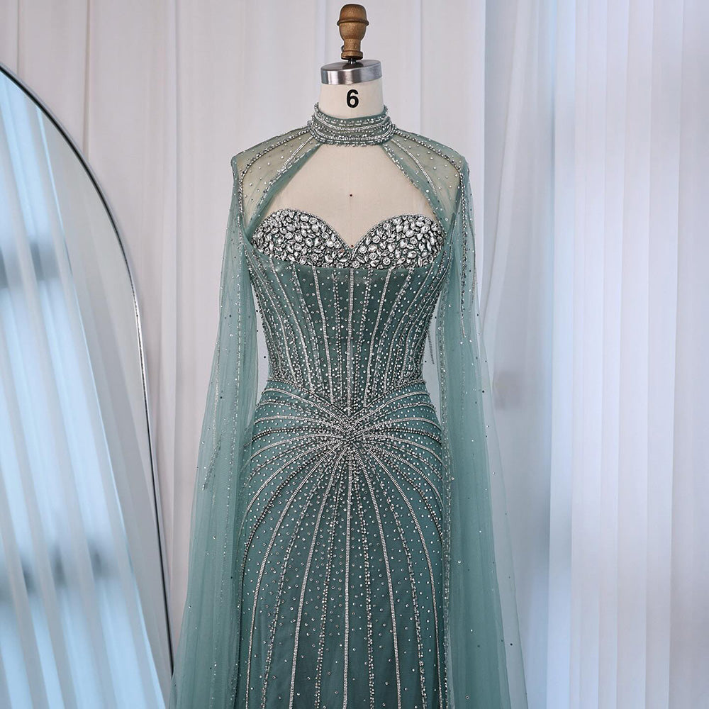 Red Beaded Mermaid Luxury Evening Dress with Cape LA72811A