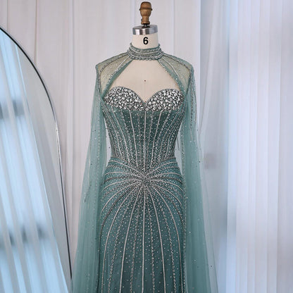 Red Beaded Mermaid Luxury Evening Dress with Cape LA72811A