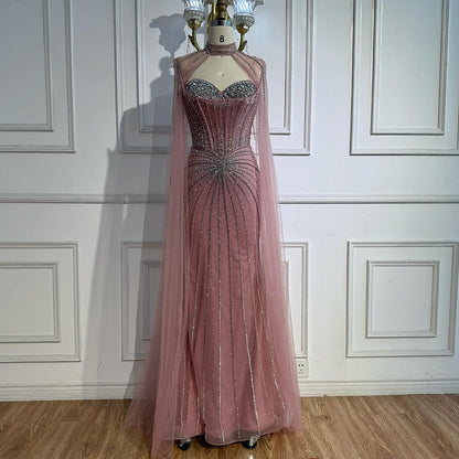 Red Beaded Mermaid Luxury Evening Dress with Cape LA72811A
