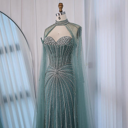 Red Beaded Mermaid Luxury Evening Dress with Cape LA72811A