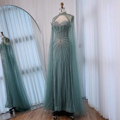 Red Beaded Mermaid Luxury Evening Dress with Cape LA72811A
