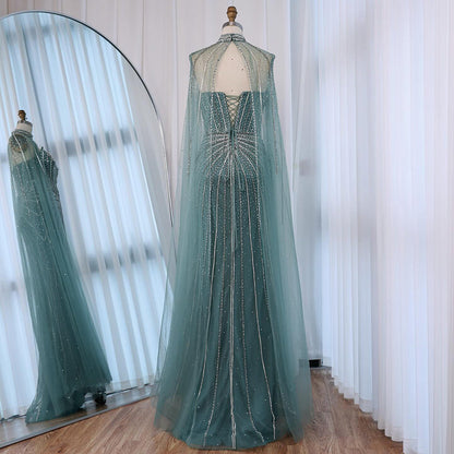 Red Beaded Mermaid Luxury Evening Dress with Cape LA72811A