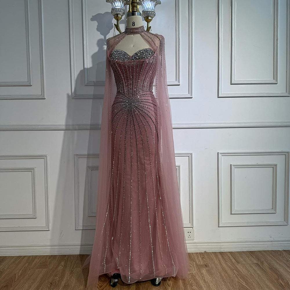 Red Beaded Mermaid Luxury Evening Dress with Cape LA72811A