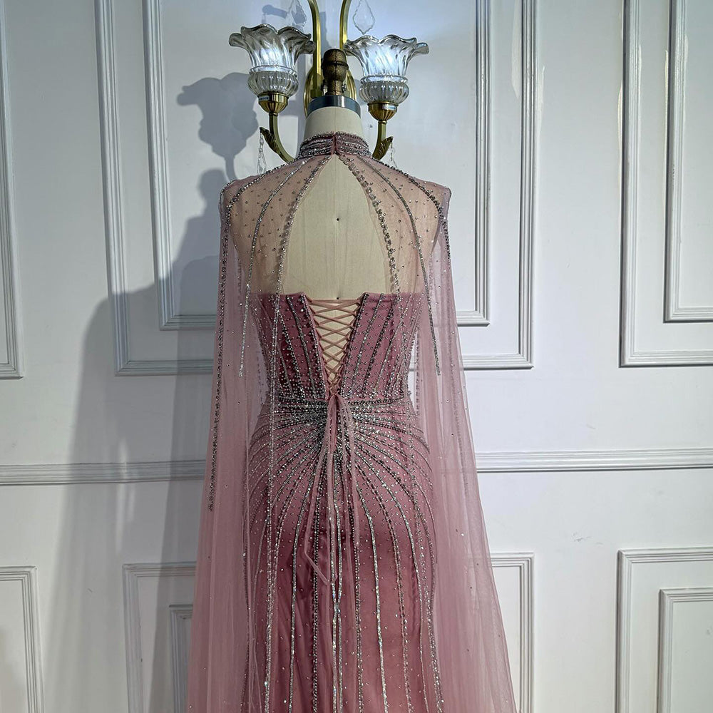 Red Beaded Mermaid Luxury Evening Dress with Cape LA72811A