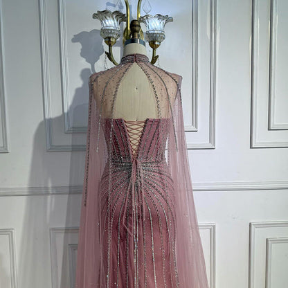 Red Beaded Mermaid Luxury Evening Dress with Cape LA72811A