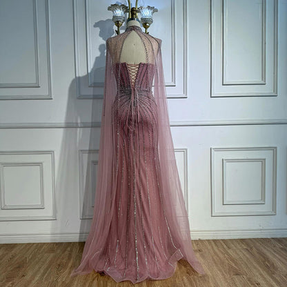 Red Beaded Mermaid Luxury Evening Dress with Cape LA72811A