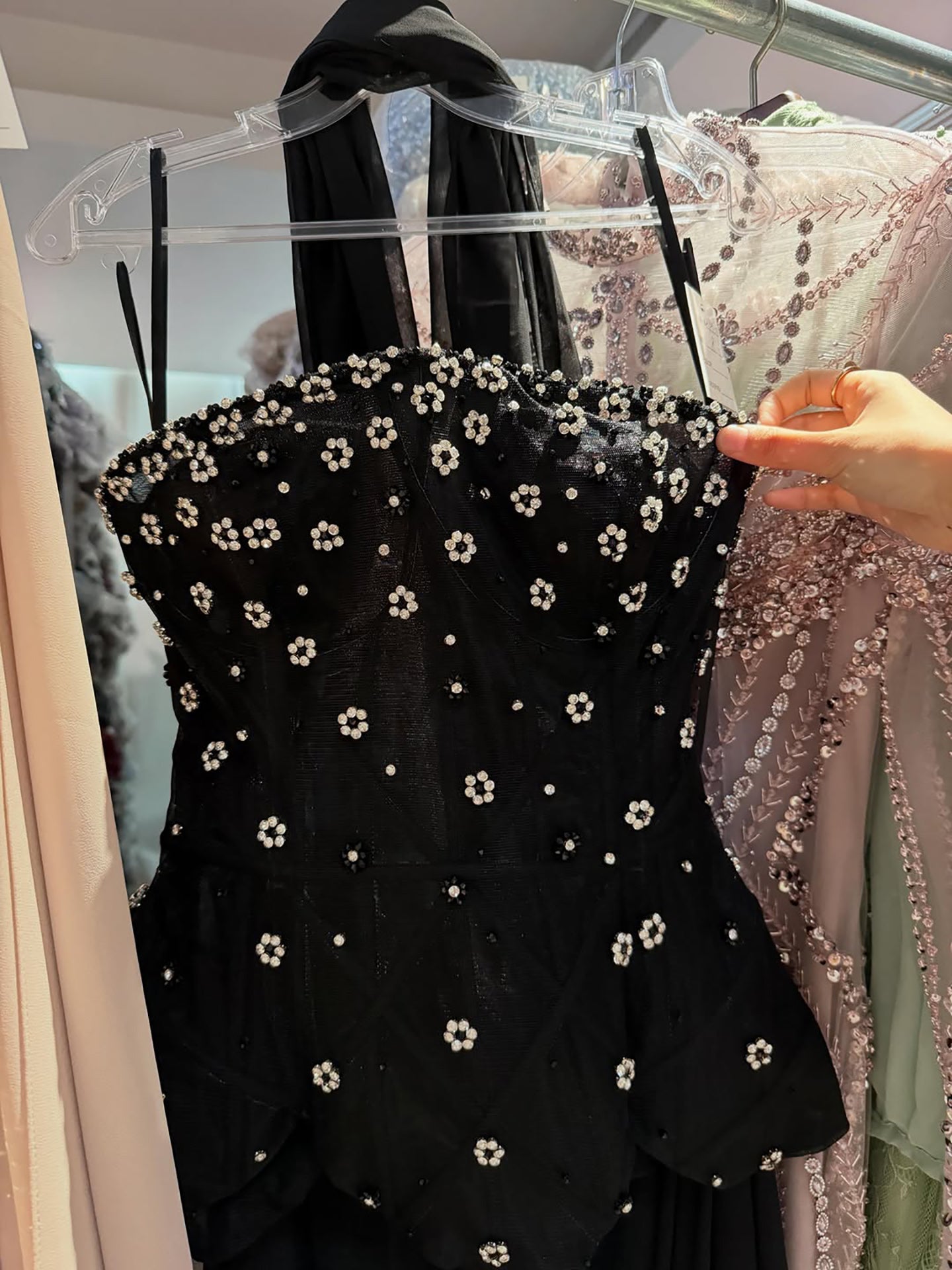 Luxury Black Strapless Beaded Peplum A-Line Evening Dress LA72915B