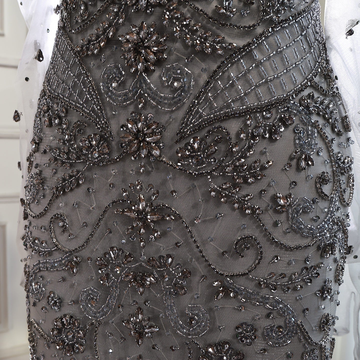 Saudi Nude Beaded Corset Mermaid Evening Dress with Gloves LA72929