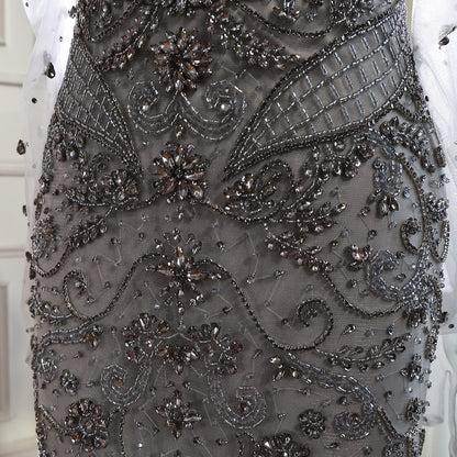 Saudi Nude Beaded Corset Mermaid Evening Dress with Gloves LA72929