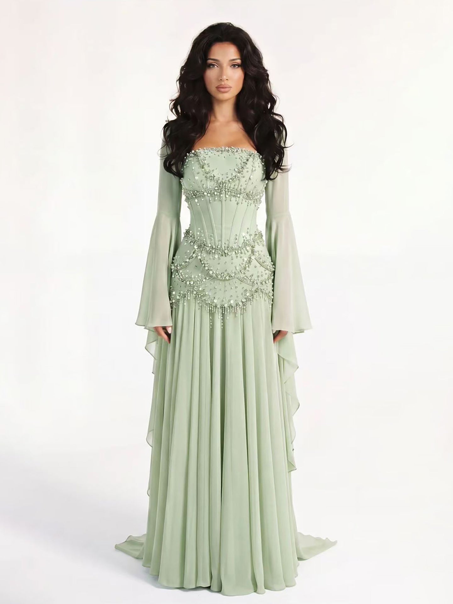 Luxury Pink Beaded A Line Dress with Chiffon Cape Sleeves LA72978B