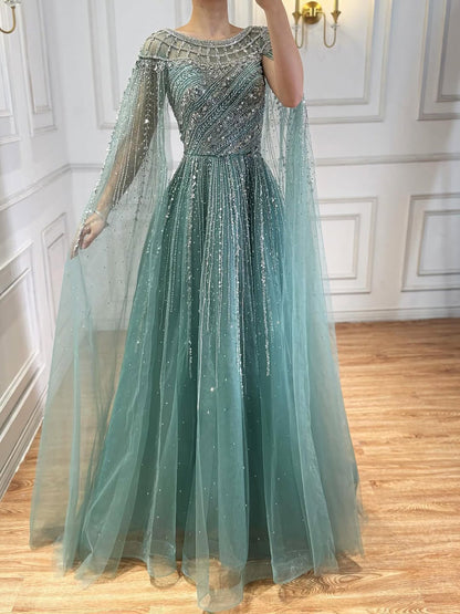 Saudi Arabic Modest Pink Beaded Evening Dress Party Gown LA72994