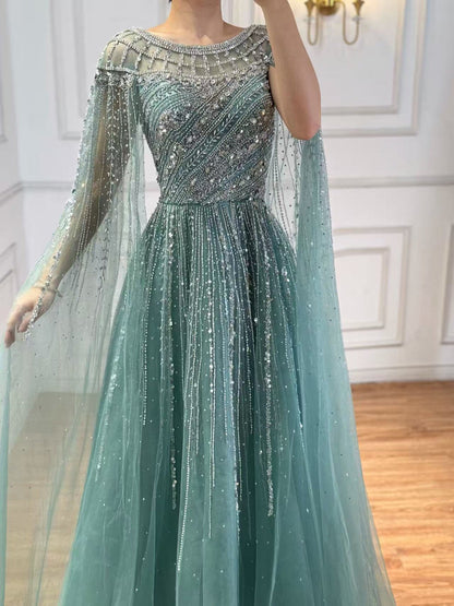 Saudi Arabic Modest Pink Beaded Evening Dress Party Gown LA72994
