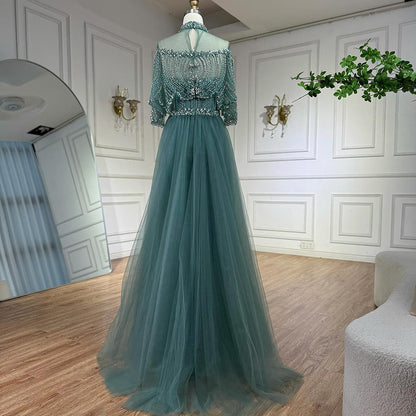 Luxury Nude Beaded Sleeveless Evening Dress with Cape LA73129