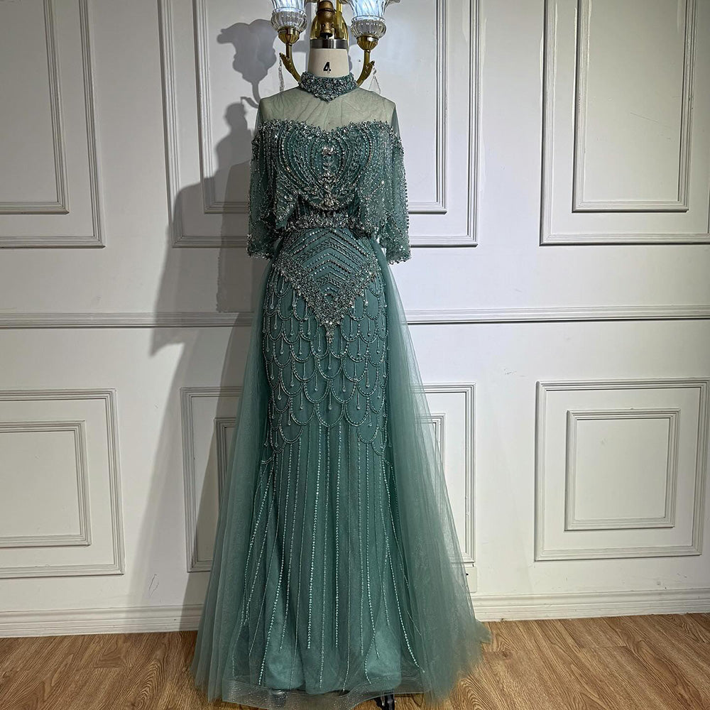 Luxury Nude Beaded Sleeveless Evening Dress with Cape LA73129