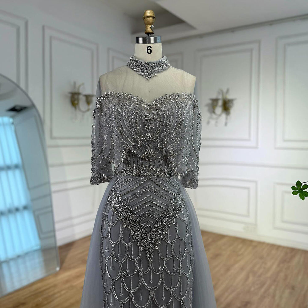 Luxury Nude Beaded Sleeveless Evening Dress with Cape LA73129