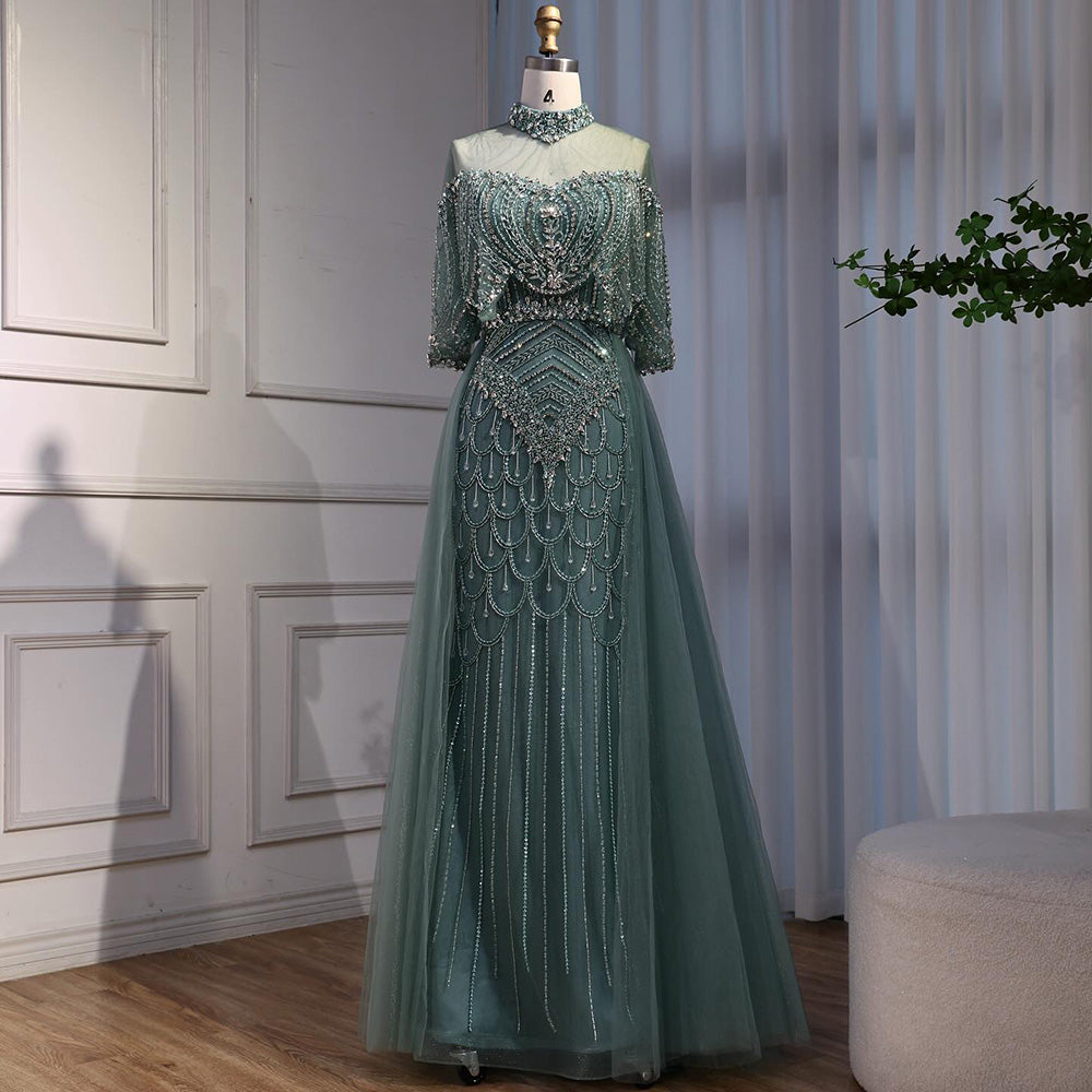 Luxury Nude Beaded Sleeveless Evening Dress with Cape LA73129
