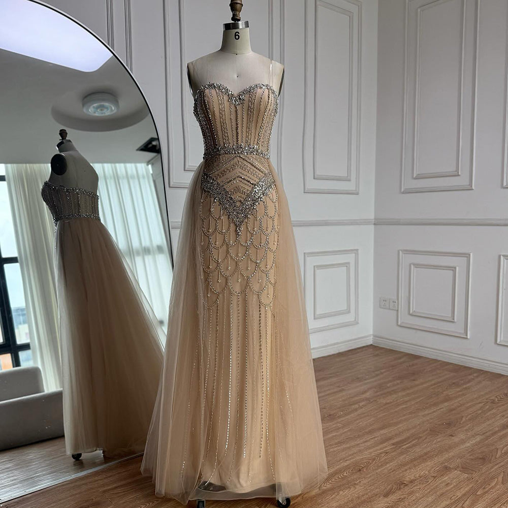 Luxury Nude Beaded Sleeveless Evening Dress with Cape LA73129