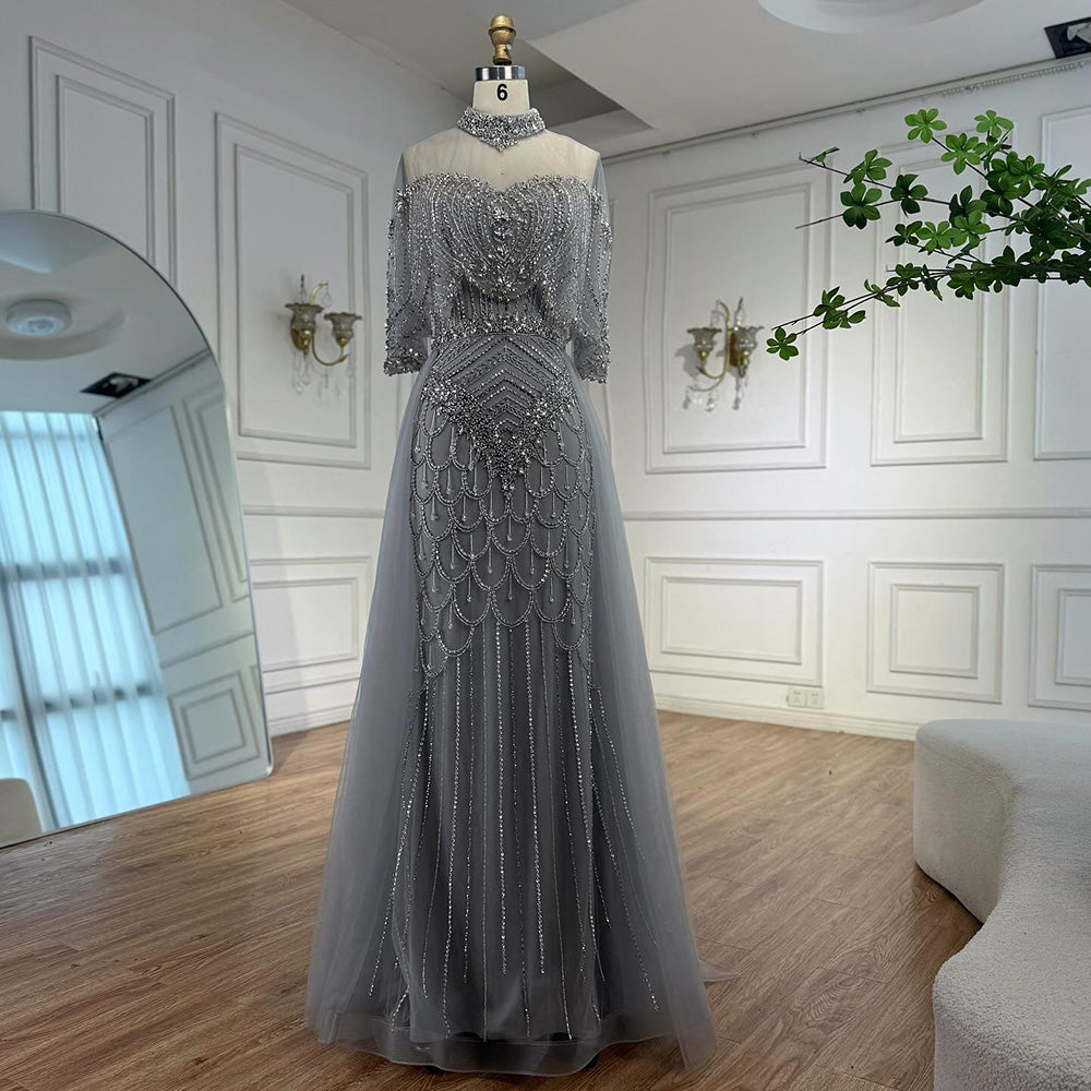 Luxury Nude Beaded Sleeveless Evening Dress with Cape LA73129