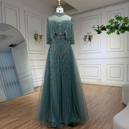Luxury Nude Beaded Sleeveless Evening Dress with Cape LA73129