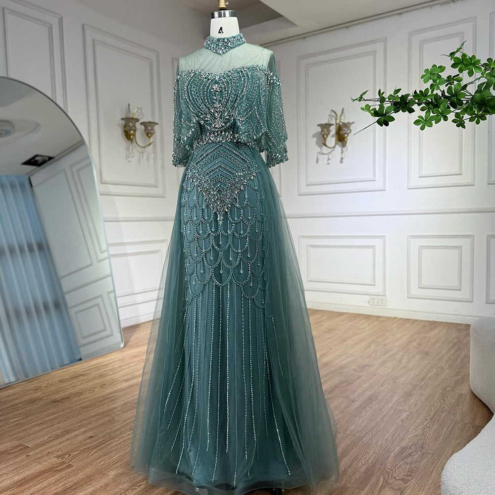 Luxury Nude Beaded Sleeveless Evening Dress with Cape LA73129